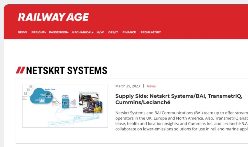 Railway news website page showcasing Netskrt's Press Release on partnering with Boldyn