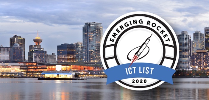 Emerging Rocket logo superimposed on stock photo of a city in the background